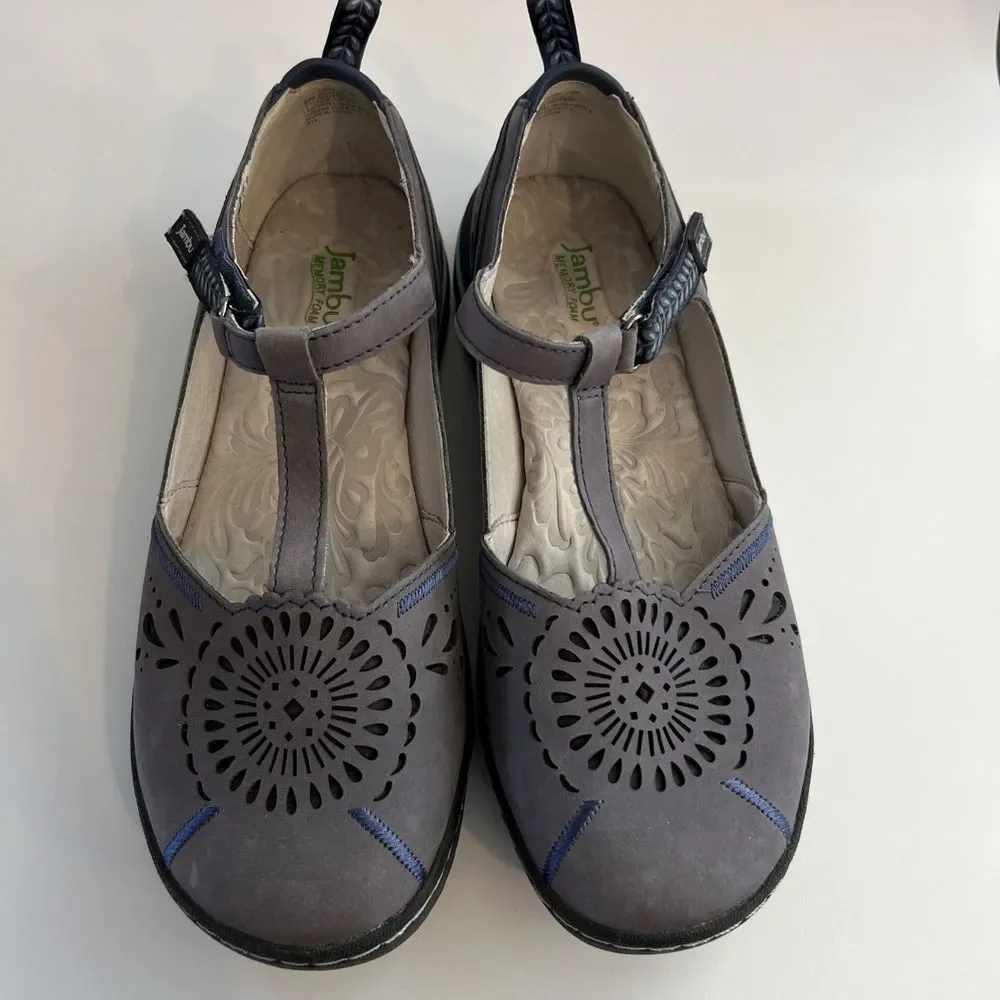 Jambu Sunkist Shoe Women's 8M Gray/Blue Flat Leather Upper Comfortable Rubber - Picture 2 of 6